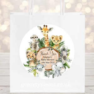 Personalised Baby Shower Gift Bag, Bridal Shower Party Bag, Watercolor Jungle Wild Safari Themed Favour Gift Bags  - ZS33