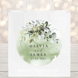 Personalized Wedding Party Bag, Dusty Green Eucalyptus Greenery Succulent, Wedding Favor Gift Bags, ZW73