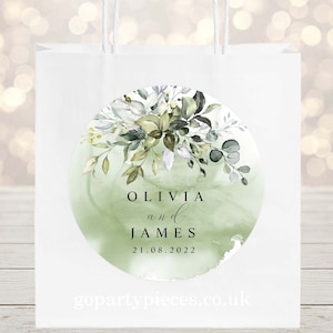 Personalized Wedding Party Bag, Dusty Green Eucalyptus Greenery Succulent, Wedding Favor Gift Bags, ZW73