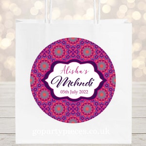 Borsa per festa di nozze Mehndi personalizzata, borse regalo per bomboniere indiane, modello indiano senza cuciture, design mandala floreale bohémien, ZW75