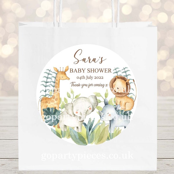 Personalised Baby Shower Gift Bag, Bridal Shower Party Bag, Watercolor Jungle Wild Safari Themed Favour Gift Bags  - ZS40