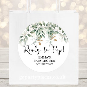 Personalised Baby Shower Gift Bag, Ready to Pop Favours Bag, Bridal Shower Party Bag, Watercolor Foliage Green Gold Eucalyptus Favors - ZS29