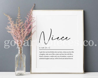 Niece Definition Print, Niece Gift, Niece Birthday Gift, Niece Christmas Gift, Gift For Niece Present, Gift from Auntie, Nursery Print, N23