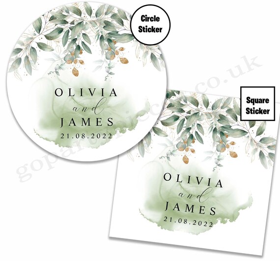 Eucalyptus wedding personalized initial stickers