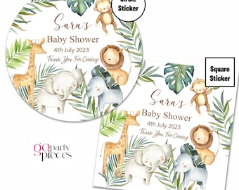 Personalized Baby Shower Stickers, Watercolor Jungle Wild Safari Themed Favor Stickers, Baby Favor Bag Fillers, D049