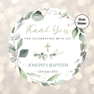 Pegatinas personalizadas del día del bautizo, pegatinas de la Sagrada Comunión, pegatinas de bautizo de confirmación del bautismo, cruz religiosa floral