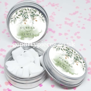 Personalized Wedding Favors Silver Tins Gift Bag Fillers, Dusty Green Eucalyptus Greenery Succulent, Wedding Favor, Vegan Favors, CW90