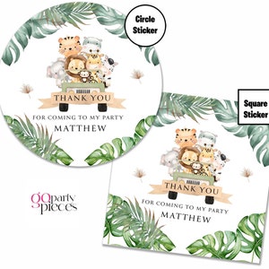 Personalised Safari 1st Birthday Party Favour Tag Stickers, Sweet Cone Bag Seals, Safari Animal & Jungle Theme Birthday Party Stickers, E071