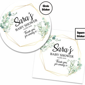 Personalised Baby Shower Stickers, Wedding Stickers, Birthday Stickers, Watercolor Eucalyptus Frame, D004