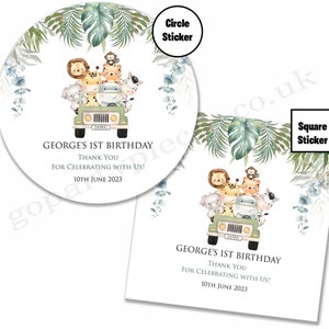 Spersonalizowane spersonalizowane naklejki Wild One Party, Jungle Safari Animal Birthday Party Favor naklejki, urodziny dla dzieci torby na przyjęcie urodzinowe, E050