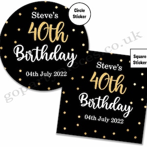 Personalized 40th/50th/60th Birthday Party Stickers, Birthday Sticker Seals, Birthday Party Bag Seals, Gold Polka Dots, E011