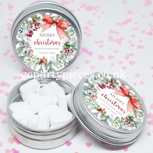 Personalized Christmas Company Merchandise Tins, Corporate Custom Promotional Business Sweet Tins, Silver Tins Marketing Giveaway, CA42