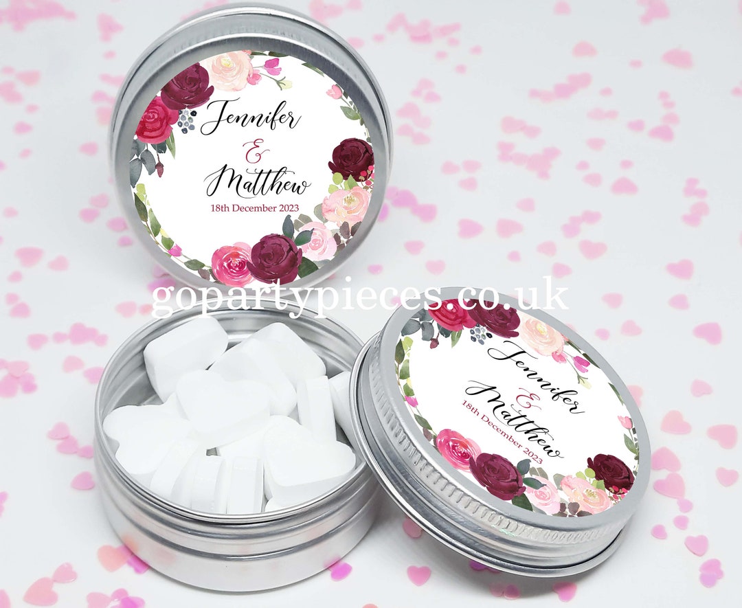 Personalized Wedding Favors Silver Tins Gift Bag Fillers, Watercolor ...