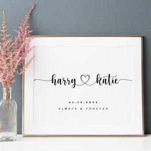 Impresión personalizada, nombres de pareja personalizados e impresión de fecha, impresión personalizada de parejas, regalo de aniversario de boda, impresión de compromiso - M4