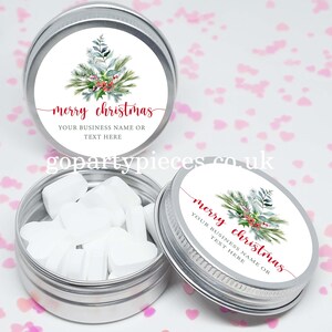 Personalized Christmas Company Merchandise Tins, Corporate Custom Promotional Business Sweet Tins, Silver Tins Marketing Giveaway, CA37