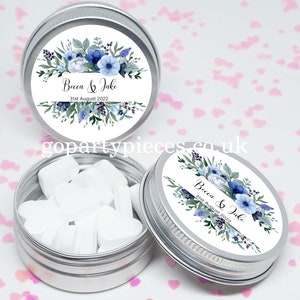 Personalised Wedding Favours Silver Tins Gift Bag Fillers, Watercolor Wildflower Frame, Vegan Wedding Favours, CW14
