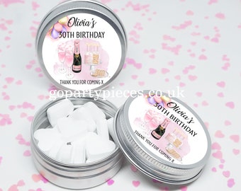 Personalized Birthday 21st/30th/40th Party Favors Tins Gift Bag Fillers, Champagne Theme Birthday Favor, Vegan Favors, CB54