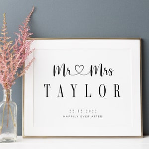 Regalo de boda para pareja, regalo de boda personalizado, regalo de boda Mr & Sra, nombres de parejas y fecha de impresión, impresión feliz para siempre - M5