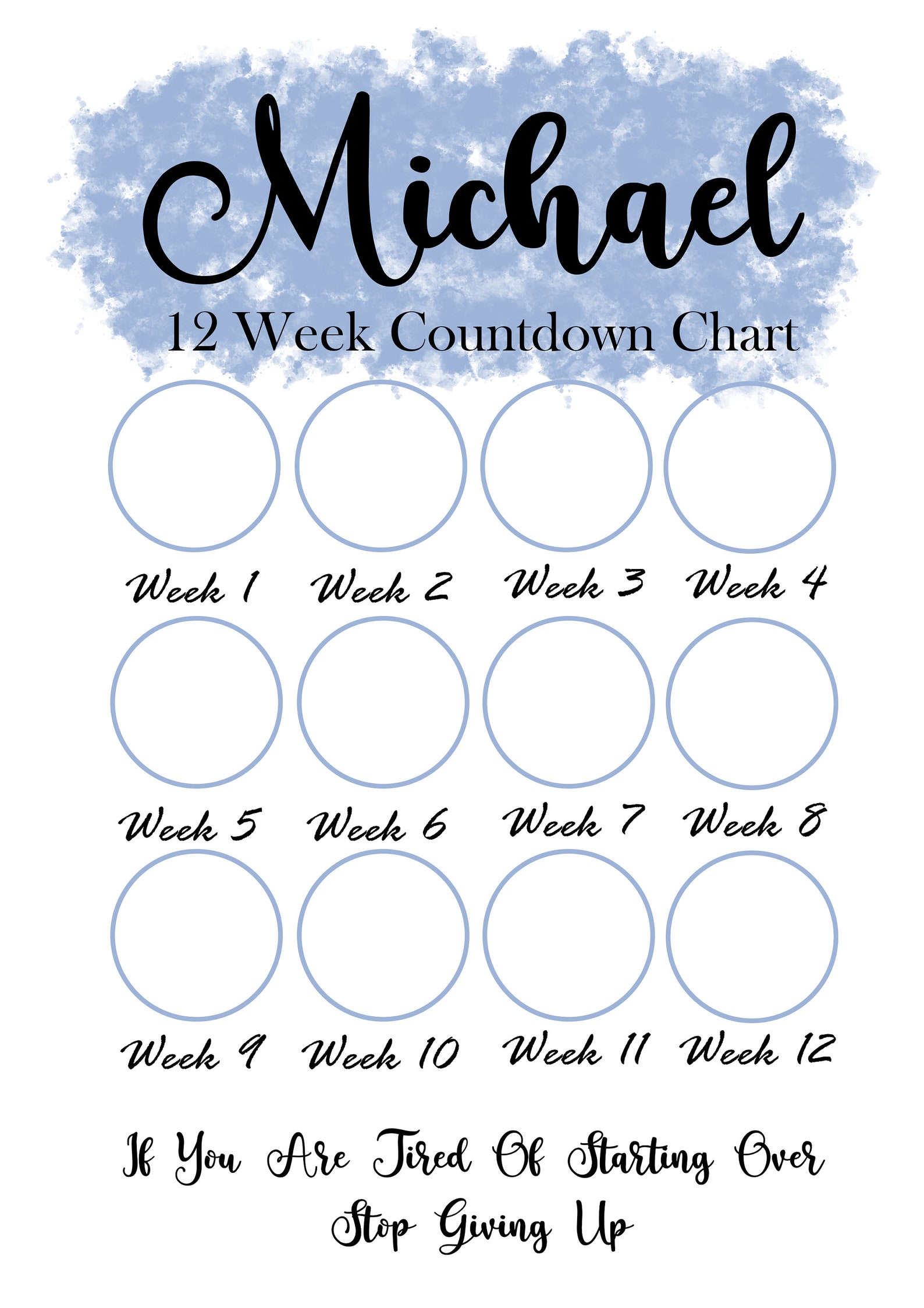 12 Week Countdown Personalised Name Weight Loss Chart Print Etsy