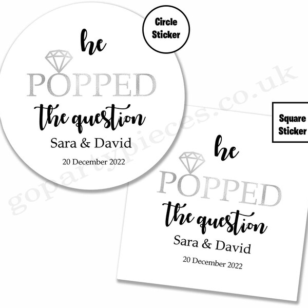 Personalized He Popped the Question Stickers, Wedding Stickers, Popped the Question, Engagement Party Stickers, Engagement Favours, A021