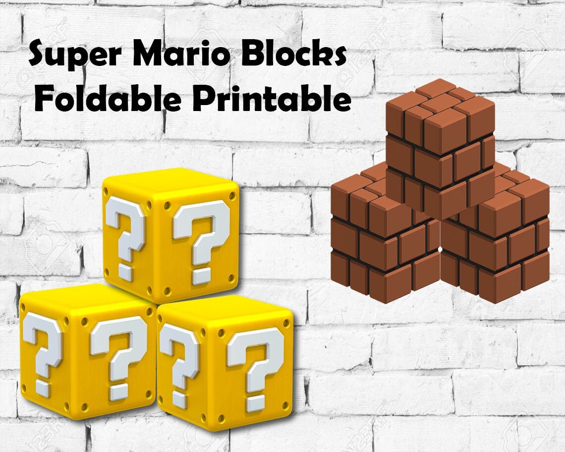 Super Mario Blocks Foldable Printable Brick Block Question Etsy