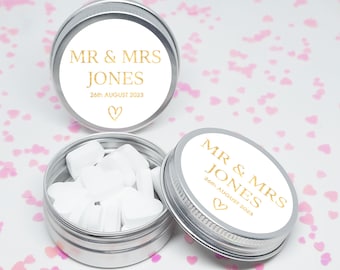 Personalized Foiled Wedding Favors, Silver Tins Gift, Bag Fillers, Personalized Mr & Mrs Wedding Favors, Gold Foil Seals - CW49