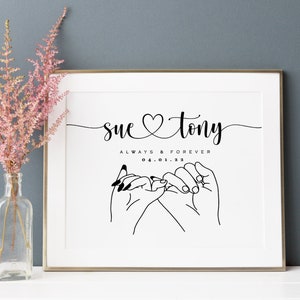 Personalised Couple's Pinky Promise Print with Names and Date, Personalised Couples Print, Wedding Anniversary Gift, Engagement Print - M8
