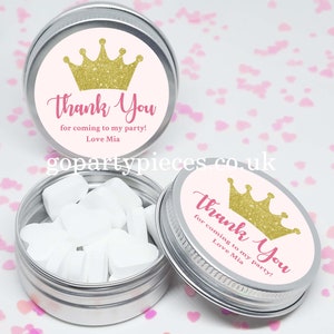 Personalized Princess Birthday Party Tins, Little Princess Tiara Crown Birthday Party Tins, Thank You Gift Bag Fillers, Sticker Tins, CB28