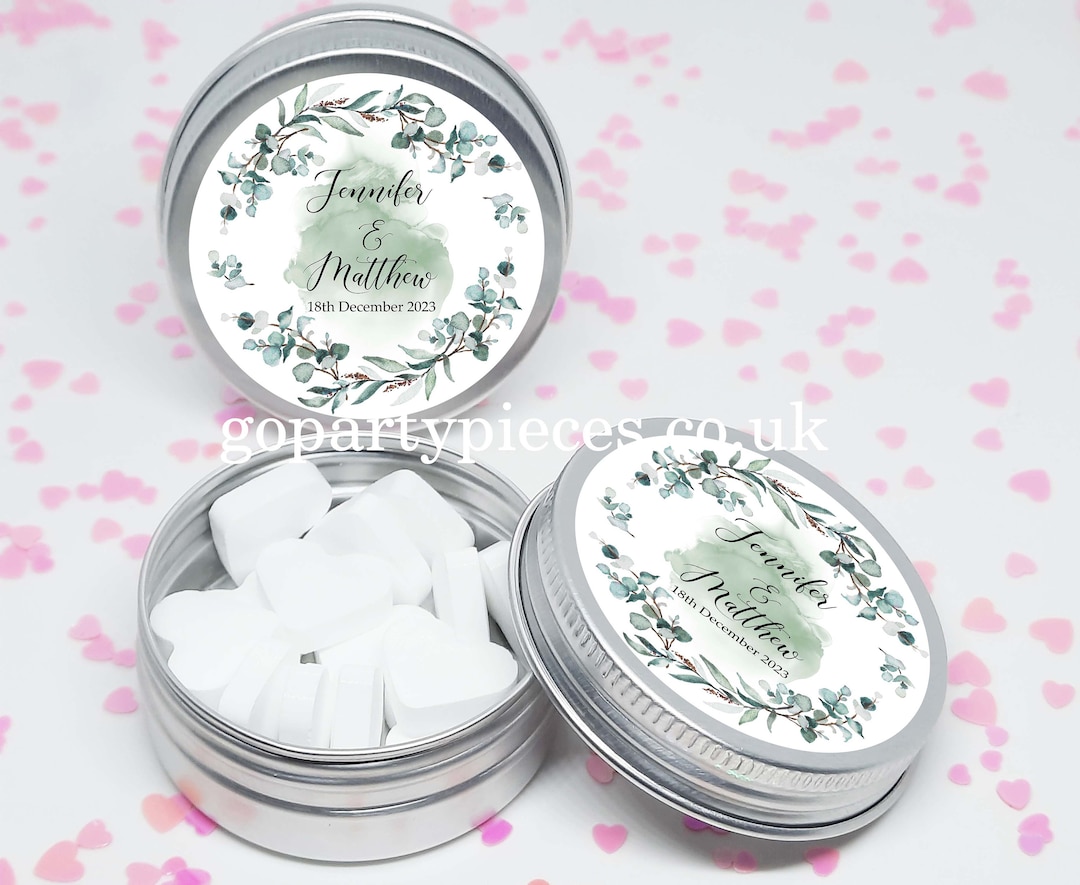 Personalized Wedding Favors Silver Tins Gift Bag Fillers, Watercolor ...