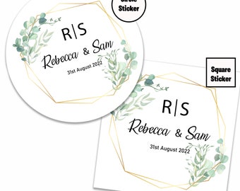 Personalised Baby Shower Stickers, Wedding Stickers, Birthday Stickers, Watercolor Eucalyptus Frame, A002