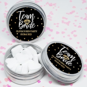 Personalized Hen Party Favor Tins, Bride Tribe Gold Polka Dot Favors, Engagement Party Favor Gift CH17