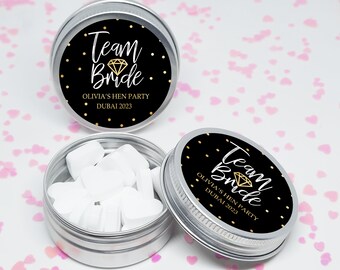 Personalized Hen Party Favor Tins, Bride Tribe Gold Polka Dot Favors, Engagement Party Favor Gift CH17