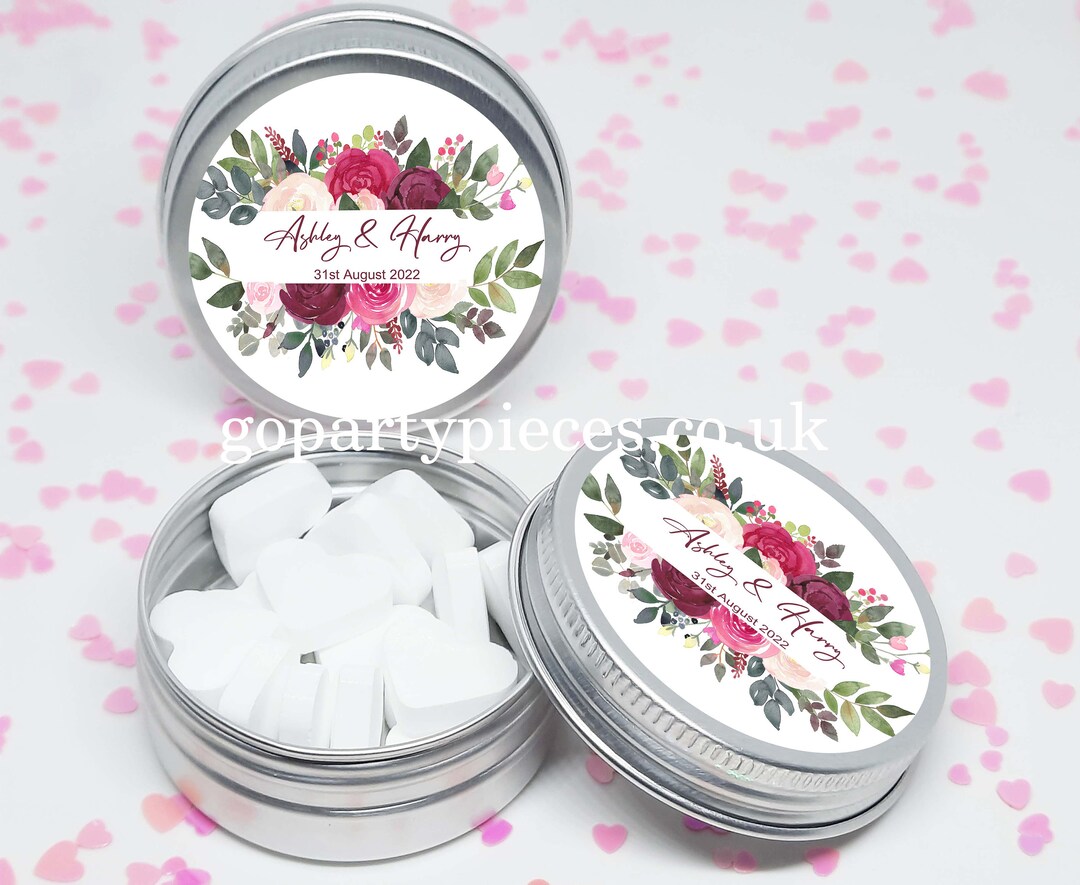 Personalized Wedding Favors Silver Tins Gift Bag Fillers, Watercolor ...