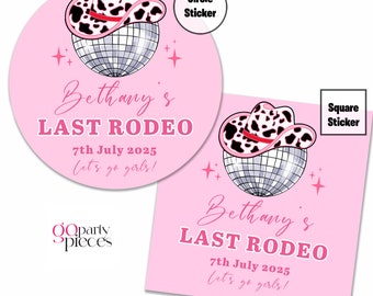Personalised Last Rodeo Hen Party Stickers, Pink Cowgirls Hen Do Bags Gifts Labels