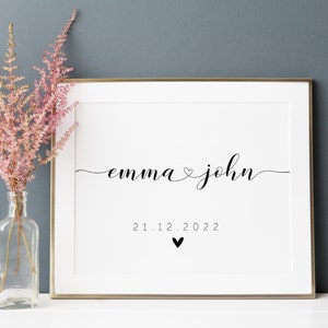 Stampa personalizzata, stampa personalizzata di nomi e date di coppia, stampa personalizzata per coppie, regalo di anniversario di matrimonio, stampa di fidanzamento - M007