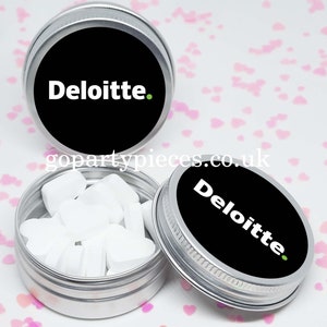 Personalized Company Merchandise Tins, Corporate Custom Promotional Business Sweet Tins, Silver Tins Marketing Giveaway, Vegan Favors, CA08