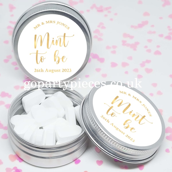 Personalized Mints to be Wedding Favors, Silver Tins Gift, Bag Fillers, Personalized Mints to be Wedding Favors, Gold Foil Seals - CW48