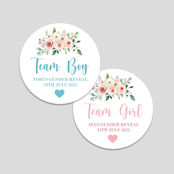 Personalised Gender Reveal, Baby Shower Stickers, Baby Shower Favours, Team  Boy or Girl 