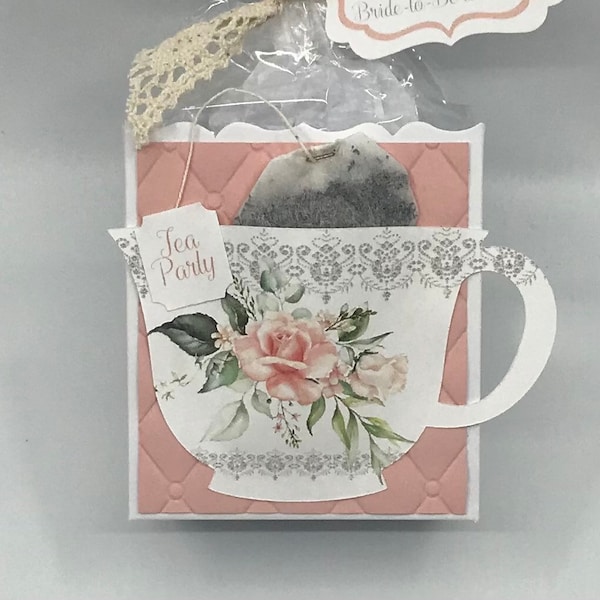 Beau-tea-ful Pink Rose Tea Party Favor Gift Box & Bag for Wedding Bridal Shower Baby Shower Birthday or special event adult