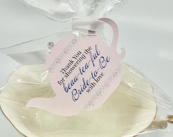 Thank You for Showering the Beau-tea-ful Bride-to-Be Pink Tea Pot Tea Tags for Bridal Shower | personalized customized