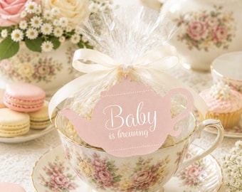 Pink Tea Party Favor Tag | Teapot Gift Favor | Baby is Brewing