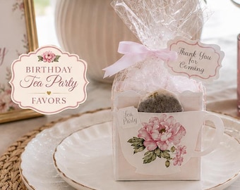 Birthday Tea Party Favors for Guests, Pink Peony Tea Cup Favor Box, Floral Women Gift, Milestone, 50th, 60th, 70th, 75th, 80th, 90th, 100th