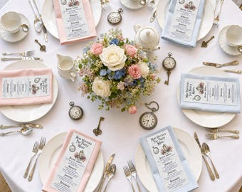 Mad Hatter Tea Party Menu Card | Alice in Wonderland theme | Whimsical Bridal Baby Birthday