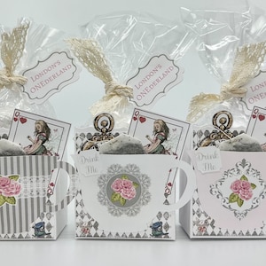 Set of 3 London Rose Alice in Wonderland Tea Party Favors for Baby Bridal Shower Birthday Special Corporate Events Planning