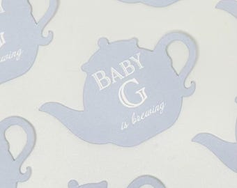 Personalized White Font on Blue Tea Party Favor Tags | Custom Teapot Card Baby Shower | Thank You Note on Favors