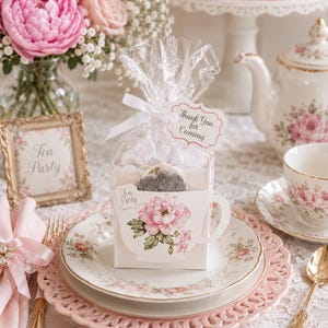 Pink Peony Tea Party Favor, Personalized Bridal Shower gift, Guest box bag, Garden Table Decorations