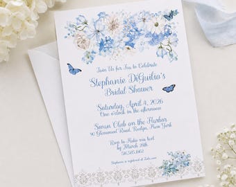 Something Blue Bridal Shower Invitation Tea Party Invite Elegant Floral Wedding Announcement Before I Do ParTea Partay Sky Blue Ensemble