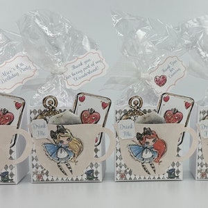 Set of 4 - Whimsical Alice in Wonderland Tea Party Favors Gift Box & Bag for Bridal Baby Shower Birthday Adult Child