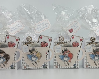 Set of 4 - Whimsical Alice in Wonderland Tea Party Favors Gift Box & Bag for Bridal Baby Shower Birthday Adult Child