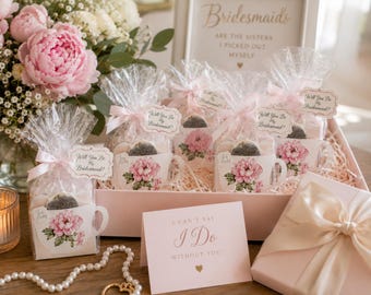 Will You Be My Bridesmaid Gift, Bridesmaid Proposal Favor, Pink Peony Tea Party Favor, Bridesmaid Gift Box, Bridal Party Proposal Gift